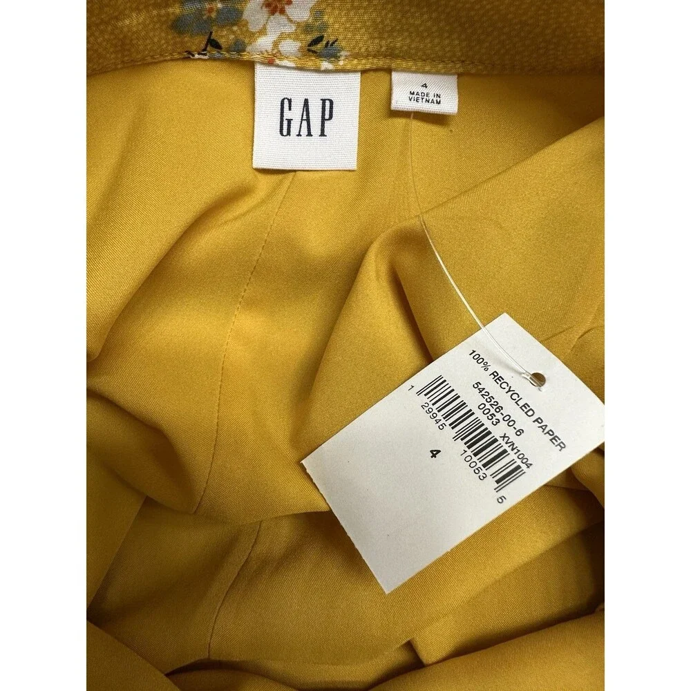 NWT Gap Women's 4 Yellow Floral Side Button Midi Skirt NEW